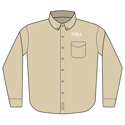 Embroidered 'DRILL' Work Shirt — Long Sleeve Button-Up