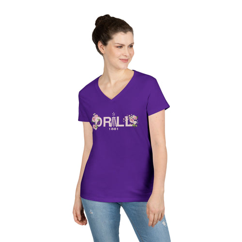 Drill Floral V-Neck T-Shirt for Women