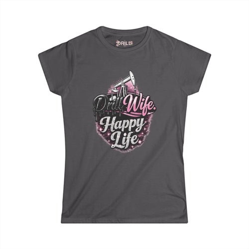 Gray t-shirt with 'Dill Wife Happy Life' graphic design on a white background