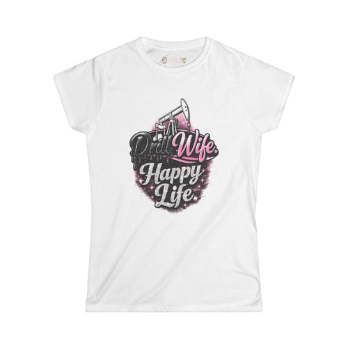 White t-shirt with 'Dill Wife Happy Life' graphic design on a white background
