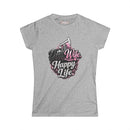 Gray t-shirt with 'Dad Wife Happy Life' graphic design on a white background